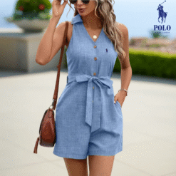 Ꮢalph Lauren Striped Linen Romper